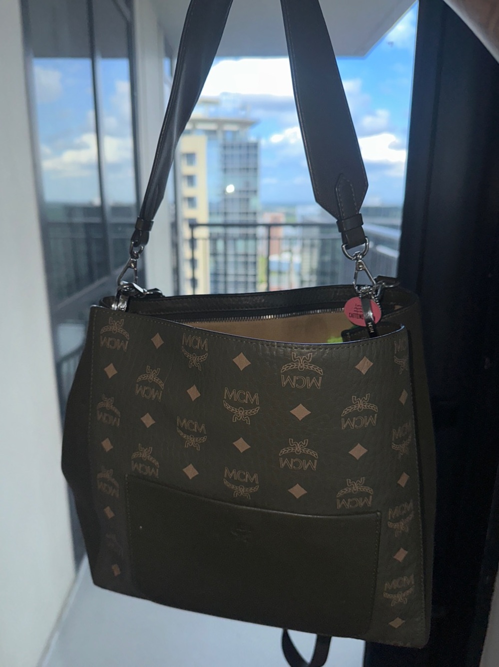 MCM Olive Brown Monogram Canvas Shoulder Bag 100% AUTHENTIC